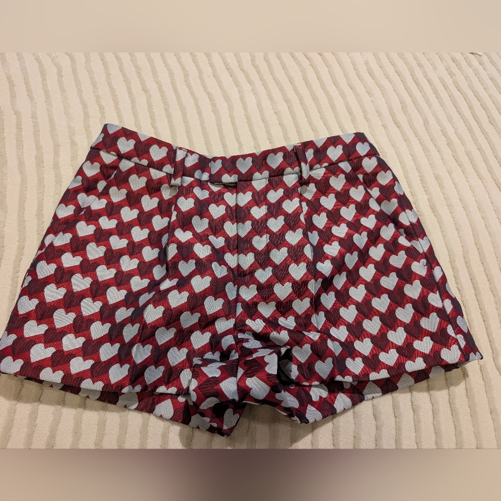 RED Valentino Red and White Heart High Waist Shorts